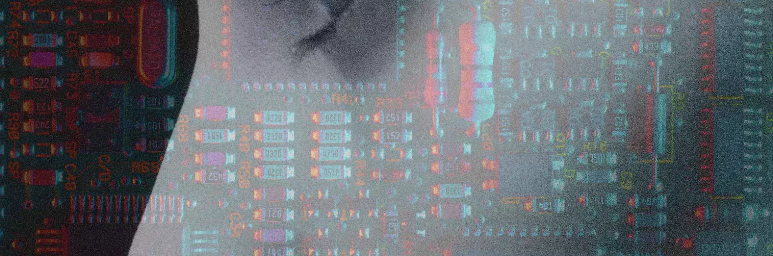Polis Digitalis series illustration: a human eye overlaid with digital circuitry